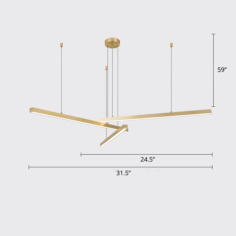 Sleek Bar-Shaped Led Chandelier | Simplicity Metal Ceiling Light For Living Room 3 / Gold Warm