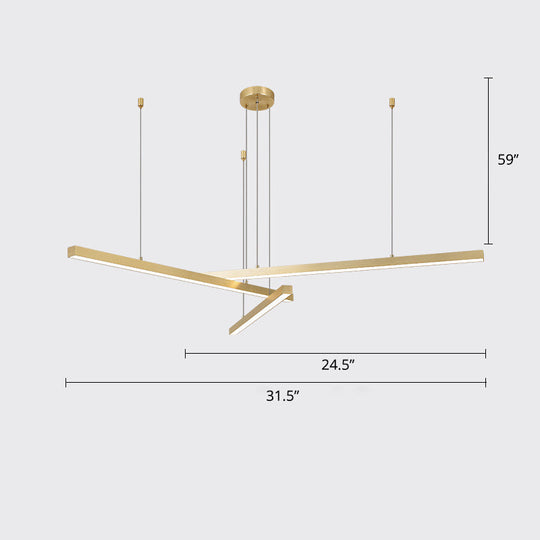 Sleek Bar-Shaped Led Chandelier | Simplicity Metal Ceiling Light For Living Room 3 / Gold White