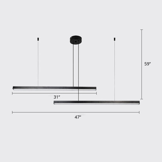 Sleek Bar-Shaped Led Chandelier | Simplicity Metal Ceiling Light For Living Room 2 / Black White