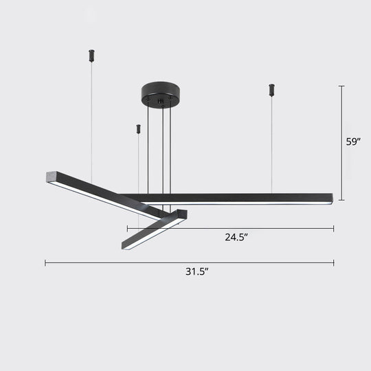 Sleek Bar-Shaped Led Chandelier | Simplicity Metal Ceiling Light For Living Room 3 / Black Warm
