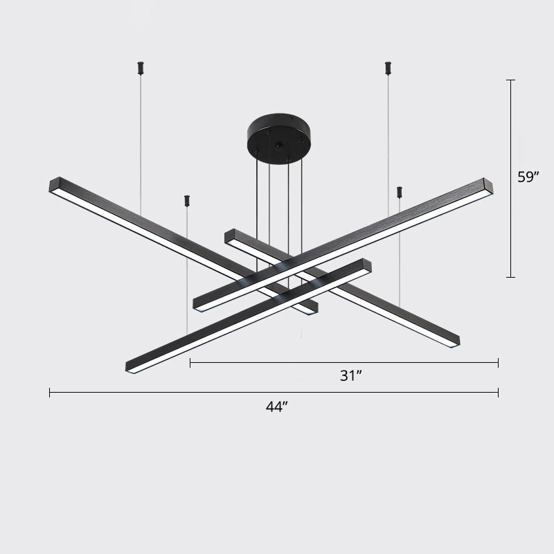 Sleek Bar-Shaped Led Chandelier | Simplicity Metal Ceiling Light For Living Room 4 / Black Warm