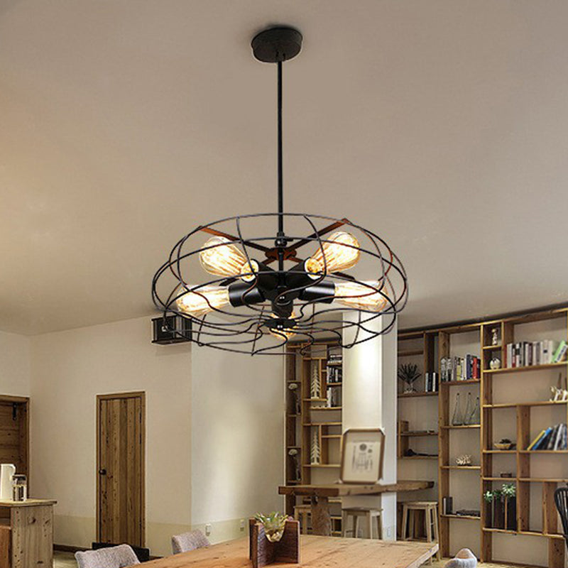 Industrial Iron Cage Hanging Lamp | 5-Light Chandelier For Bedroom