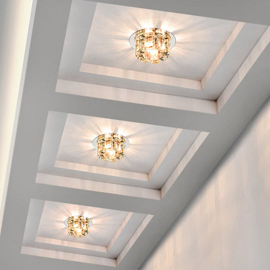 Stainless Steel Led Ceiling Flush Light With Simplicity Crystal Block Design For Entryway Clear /