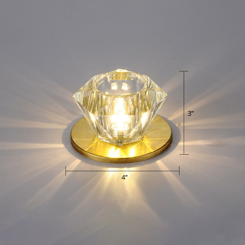 Simple Clear Crystal Gemstone Shaped Flush Ceiling Light For Hallways - Mount Fixture / Warm
