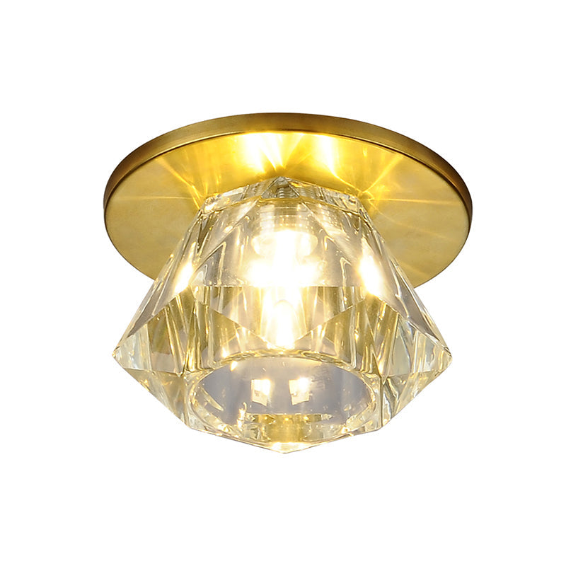 Simple Clear Crystal Gemstone Shaped Flush Ceiling Light For Hallways - Mount Fixture