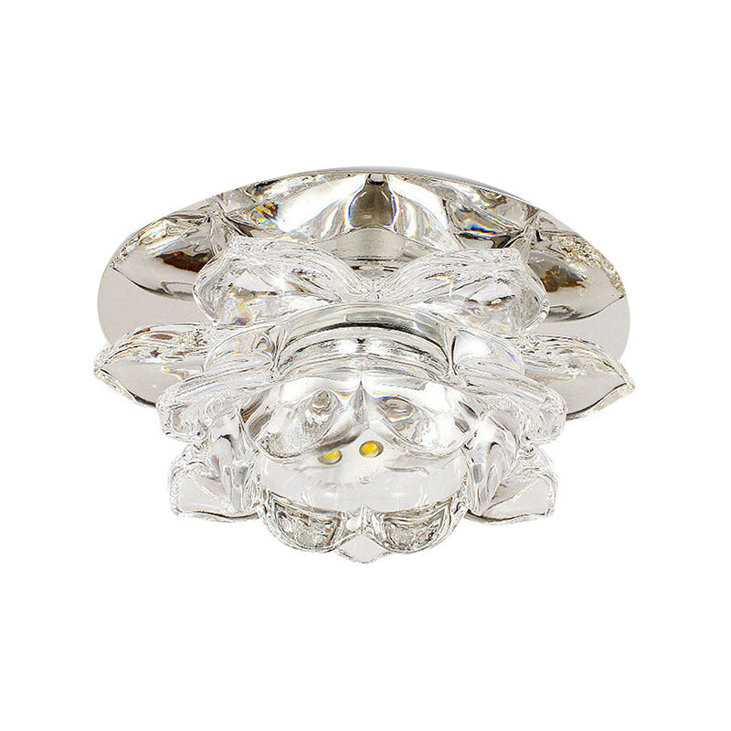 Contemporary Led Crystal Lotus Flush Mount Ceiling Light In Clear