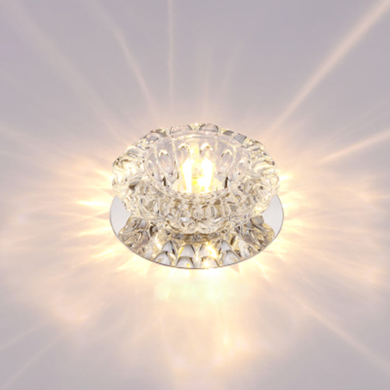 Minimalist Led Crystal Flush Mount Ceiling Lamp For Flower - Inspired Corridors Clear / Warm