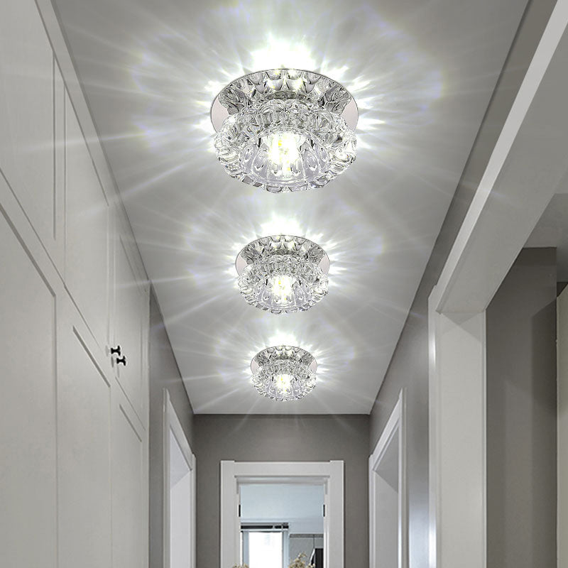 Minimalist Led Crystal Flush Mount Ceiling Lamp For Flower-Inspired Corridors Clear / White