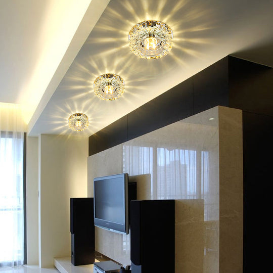 Modern Circular Led Crystal Flushmount Light Living Room Ceiling Spotlight Clear