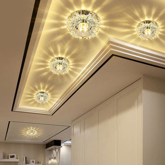 Modern Circular Led Crystal Flushmount Light Living Room Ceiling Spotlight