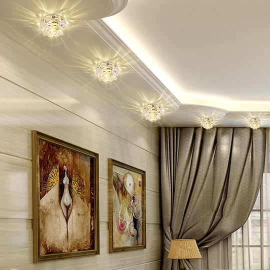 Contemporary Crystal Lotus Ceiling Lamp With Led Flush Light For Living Room