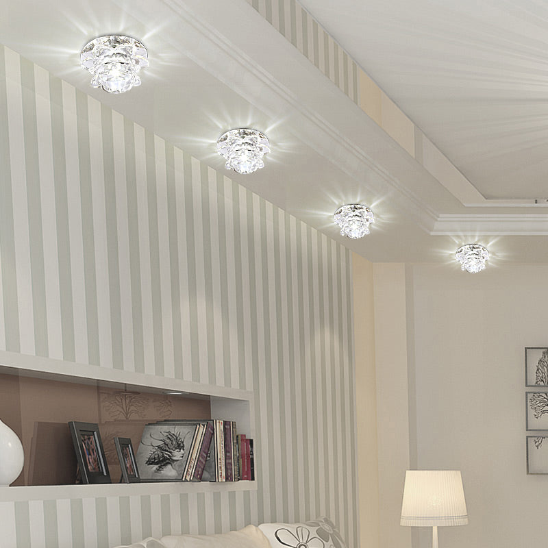 Contemporary Crystal Lotus Ceiling Lamp With Led Flush Light For Living Room