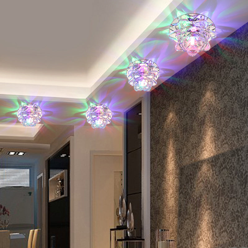 Lotus Led Crystal Spotlight: Modern Ceiling Fixture With Clear Flush Mount Lighting For Living Room