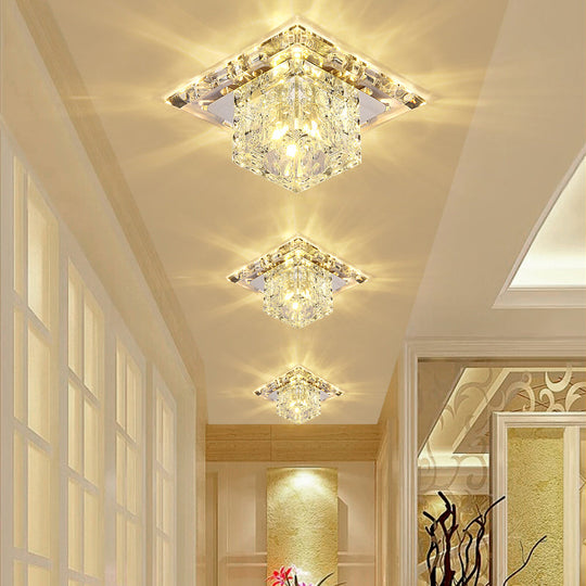 Modern Crystal Led Flush - Mount Entryway Ceiling Lamp - Clear