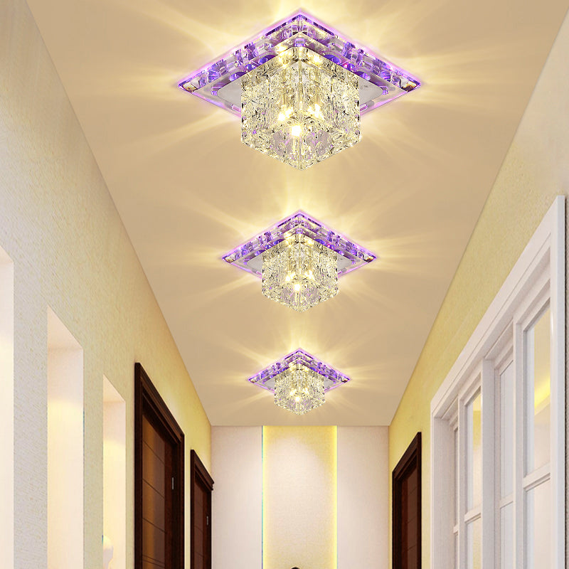 Modern Crystal Led Flush - Mount Entryway Ceiling Lamp - Clear