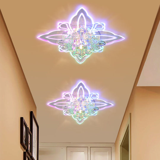 Crystal Blossom Led Ceiling Lamp With Modern Style And Clear Acrylic Petals - Ideal For Foyers Flush