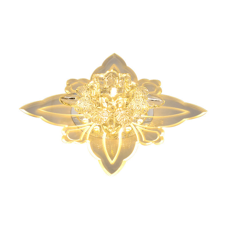 Crystal Blossom Led Ceiling Lamp With Modern Style And Clear Acrylic Petals - Ideal For Foyers Flush