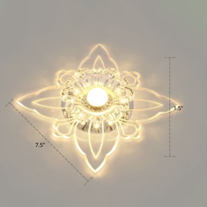 Contemporary Floral Crystal Led Flushmount Ceiling Light - Clear Perfect For Hallways / Warm