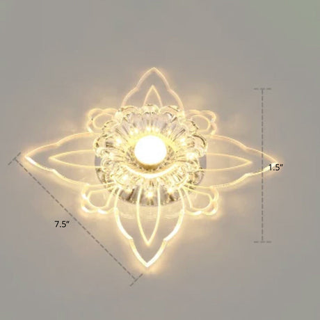 Contemporary Floral Crystal Led Flushmount Ceiling Light - Clear Perfect For Hallways / Warm