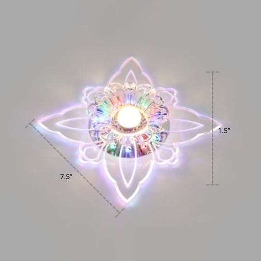 Contemporary Floral Crystal Led Flushmount Ceiling Light - Clear Perfect For Hallways / Multi Color