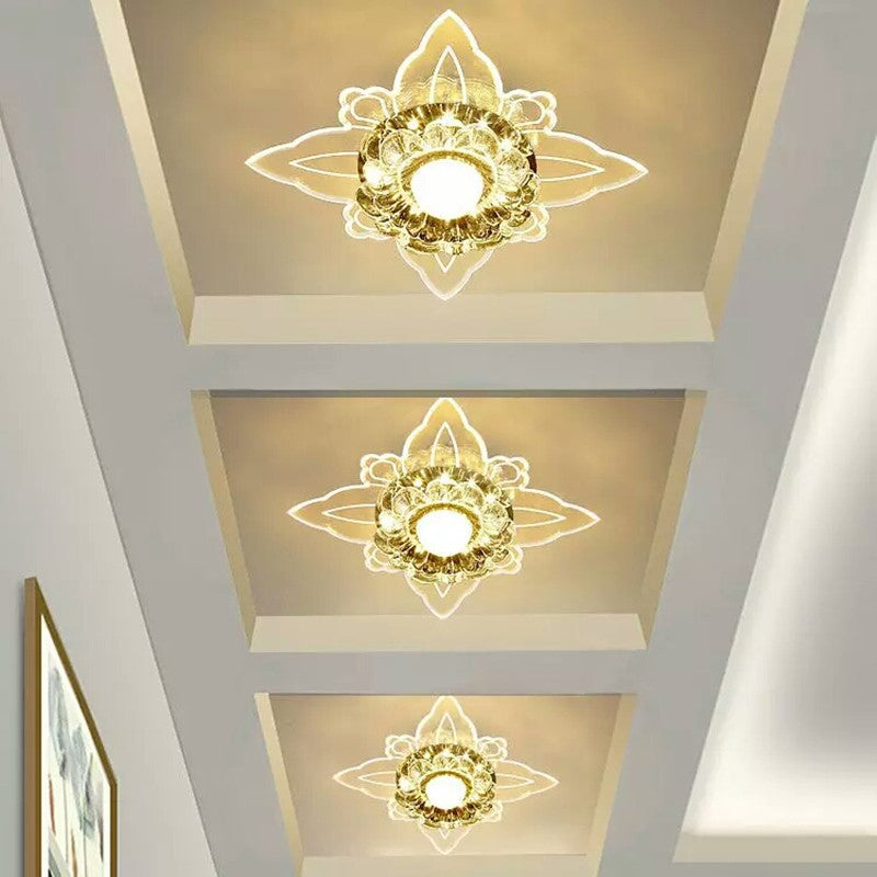 Contemporary Floral Crystal Led Flushmount Ceiling Light - Clear Perfect For Hallways