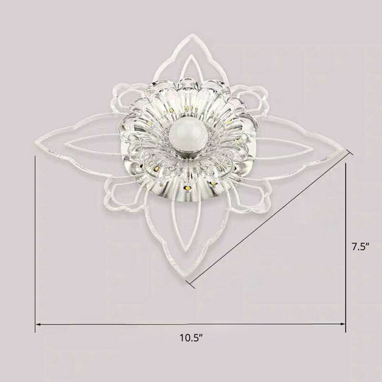 Contemporary Floral Crystal Led Flushmount Ceiling Light - Clear Perfect For Hallways