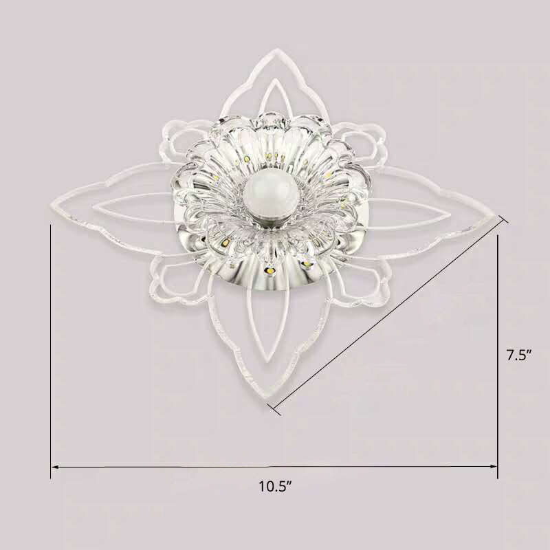 Contemporary Floral Crystal Led Flushmount Ceiling Light - Clear Perfect For Hallways
