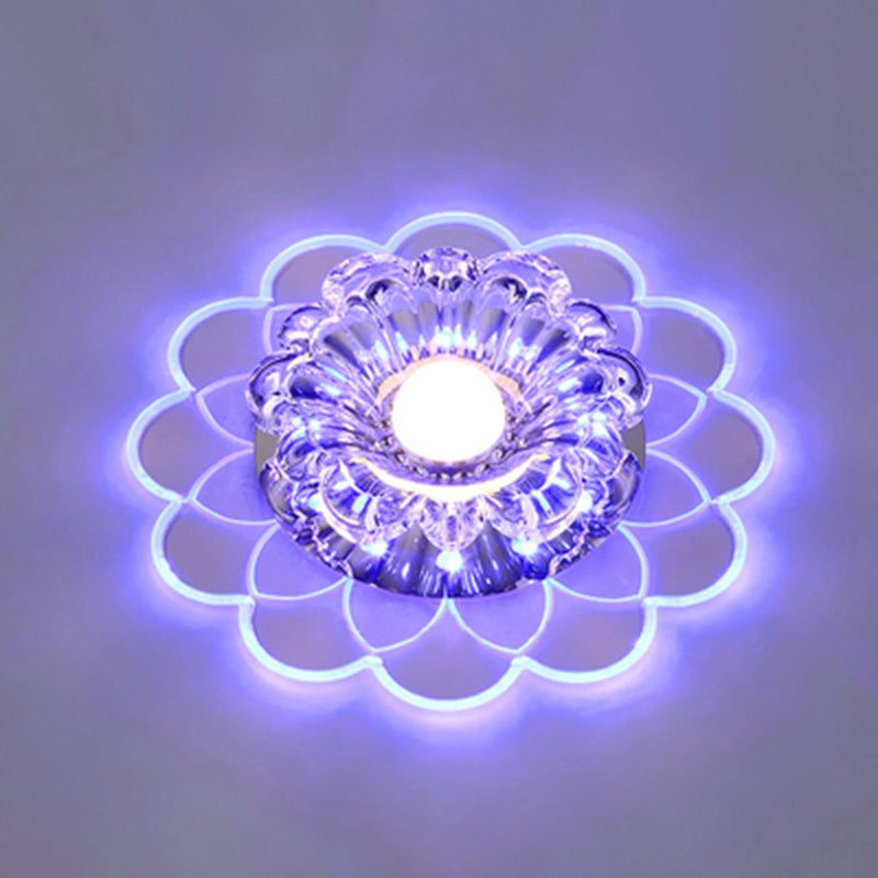 Clear Crystal Led Scalloped Flush Ceiling Light - Modernist Fixture For Hallways / Blue