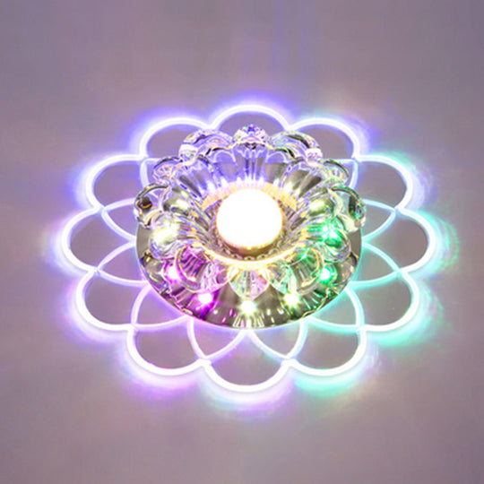 Clear Crystal Led Scalloped Flush Ceiling Light - Modernist Fixture For Hallways / Multi Color