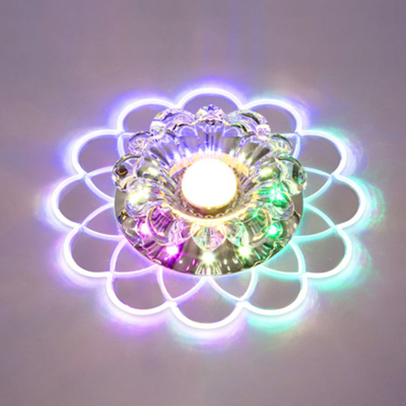 Clear Crystal Led Scalloped Flush Ceiling Light - Modernist Fixture For Hallways / Multi Color