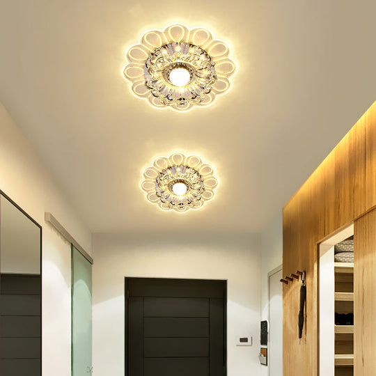 Minimalist Crystal Led Flush Mount Ceiling Light With Floral Design - Ideal For Foyer Clear Lamp