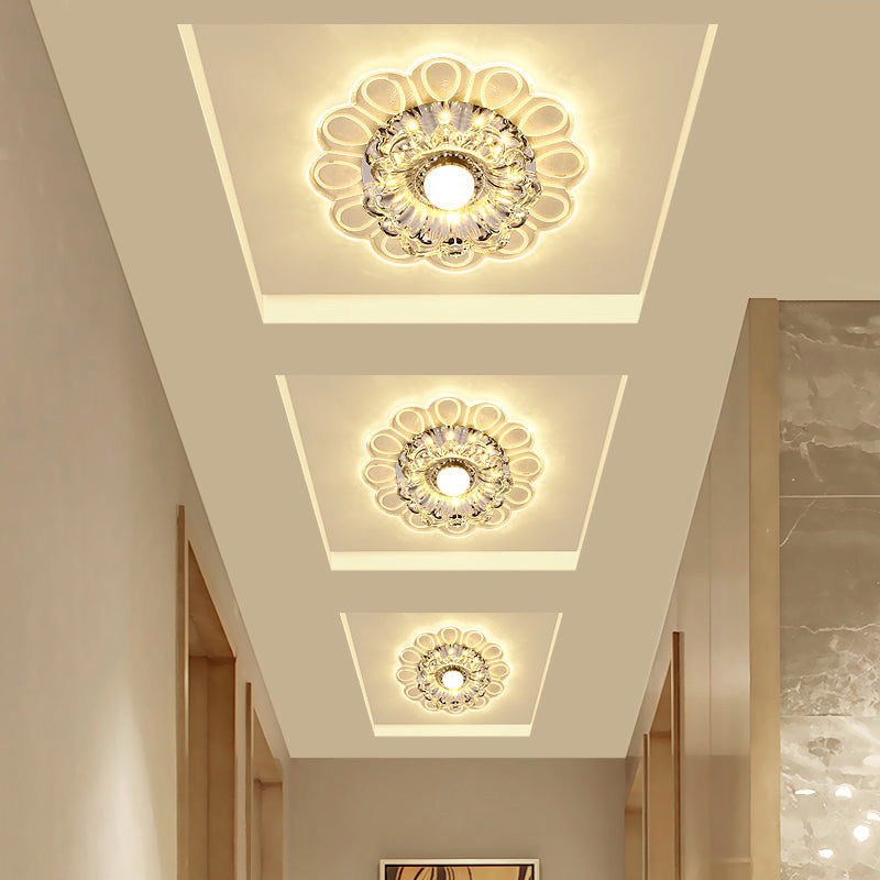 Minimalist Crystal Led Flush Mount Ceiling Light With Floral Design - Ideal For Foyer Clear Lamp