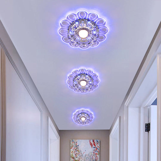 Minimalist Crystal Led Flush Mount Ceiling Light With Floral Design - Ideal For Foyer Clear Lamp