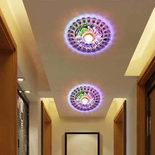 Stylish Led Ceiling Mount Light: Modern Flushmount Lighting With Flower Crystal Shade