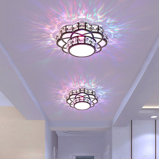 Modern Crystal Led Flush Mount Ceiling Light - Black Floral Design For Gallery