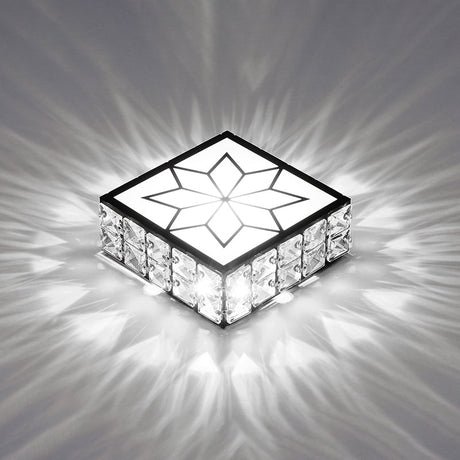 Minimalist Black Led Flush Mount Light With Inlaid Crystal For Corridor Ceiling Lighting / White