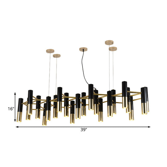 Contemporary Metal Tube Chandelier - Gold Led Pendant Light With 11/22 Lights In Warm Glow