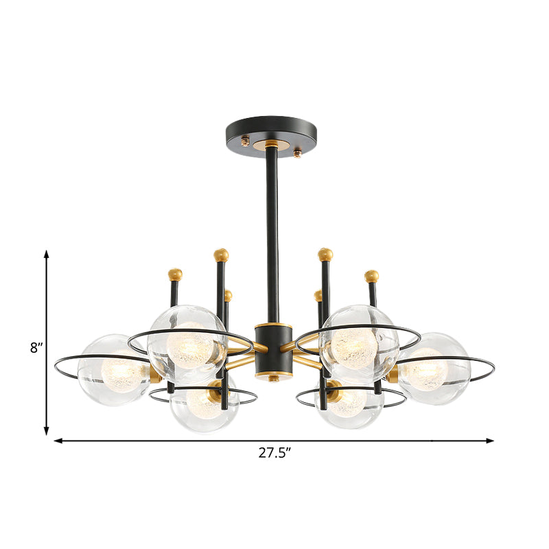 Modern Sputnik Metal Chandelier Light With Clear Glass Ball Shades - 3/6 Lights Black Led Ceiling