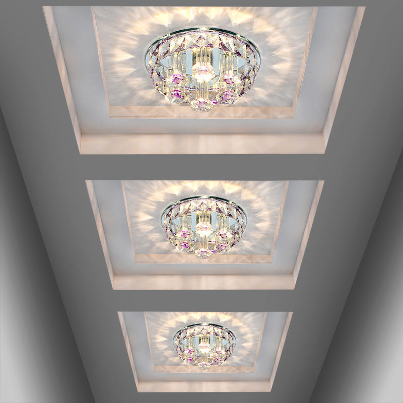 Minimalist Prismatic Optical Crystal Led Round Ceiling Flush Mount Light Fixture