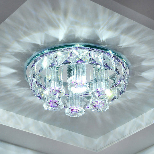Minimalist Prismatic Optical Crystal Led Round Ceiling Flush Mount Light Fixture Clear / White