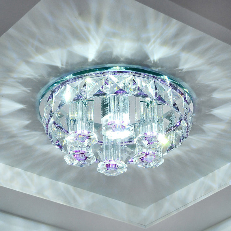 Minimalist Prismatic Optical Crystal Led Round Ceiling Flush Mount Light Fixture Clear / White