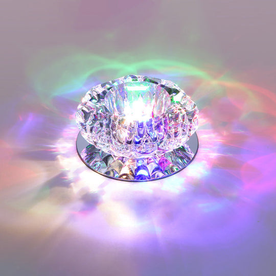 Floral Flush Mount Led Ceiling Lamp With Clear Crystal Accents - Minimalistic Stainless Steel Design