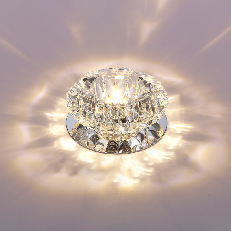 Floral Flush Mount Led Ceiling Lamp With Clear Crystal Accents - Minimalistic Stainless Steel