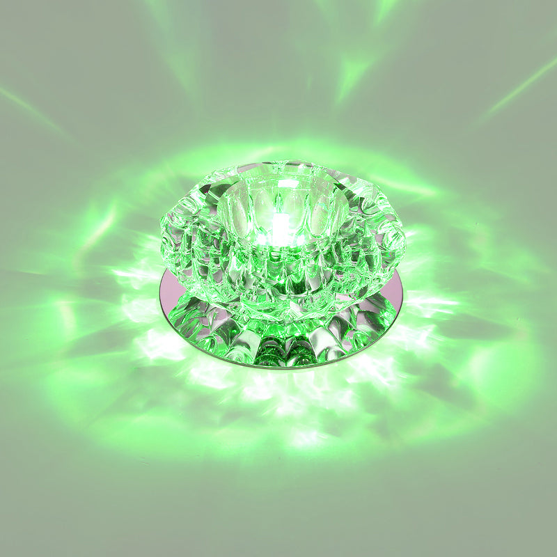 Floral Flush Mount Led Ceiling Lamp With Clear Crystal Accents - Minimalistic Stainless Steel Design