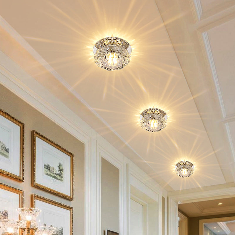 Floral Flush Mount Led Ceiling Lamp With Clear Crystal Accents - Minimalistic Stainless Steel