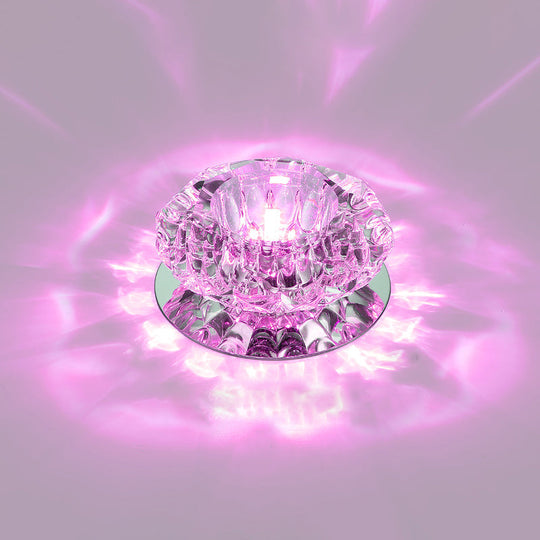 Floral Flush Mount Led Ceiling Lamp With Clear Crystal Accents - Minimalistic Stainless Steel