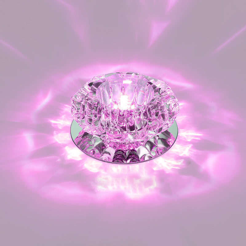 Floral Flush Mount Led Ceiling Lamp With Clear Crystal Accents - Minimalistic Stainless Steel Design