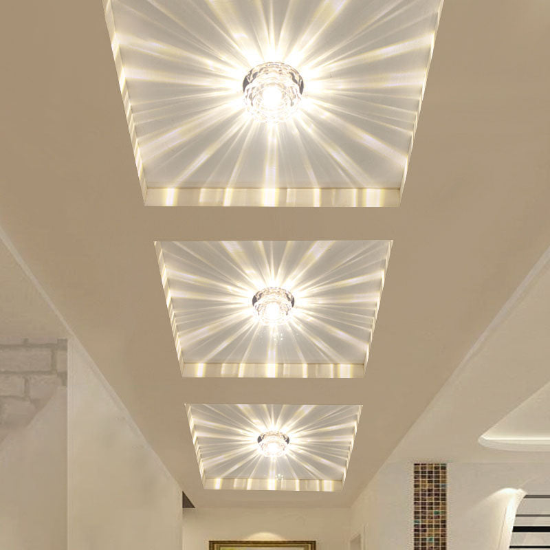 Scalloped Crystal Ceiling Light - Stainless Steel Led Flush - Mount Fixture