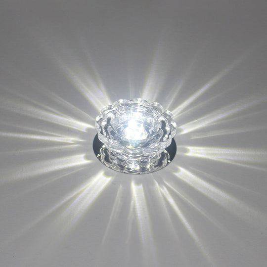 Scalloped Crystal Ceiling Light - Stainless Steel Led Flush - Mount Fixture Clear / White