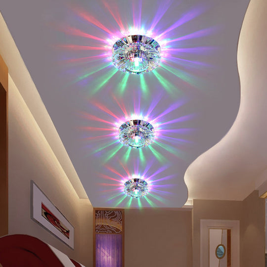Simplicity Led Flush Mount Stainless Steel Flower Ceiling Light With Crystal Shade